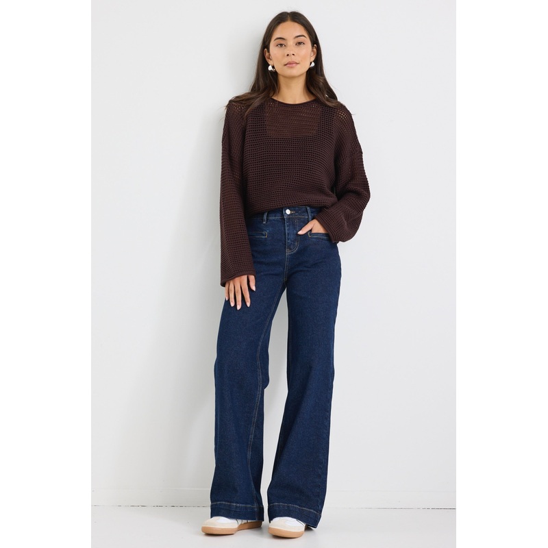 Concert Indigo Mid Rise Wide Leg Pocket Jean