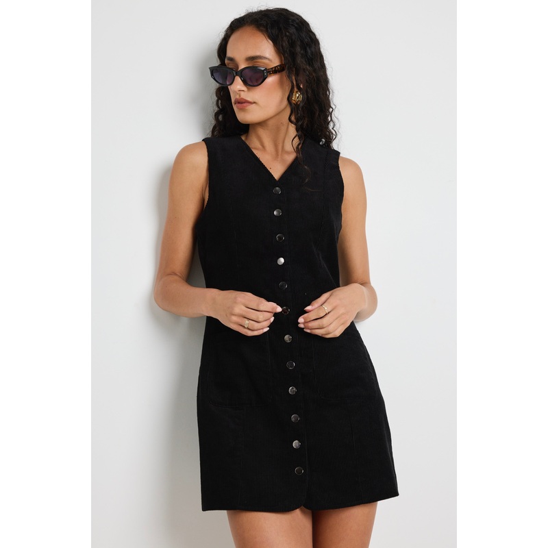 Direction Black Cord Mini Vest Dress