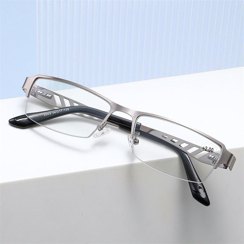 Fashion Men’s Progressive Multifocal Anti-blue Light Discoloration Reading Glasses