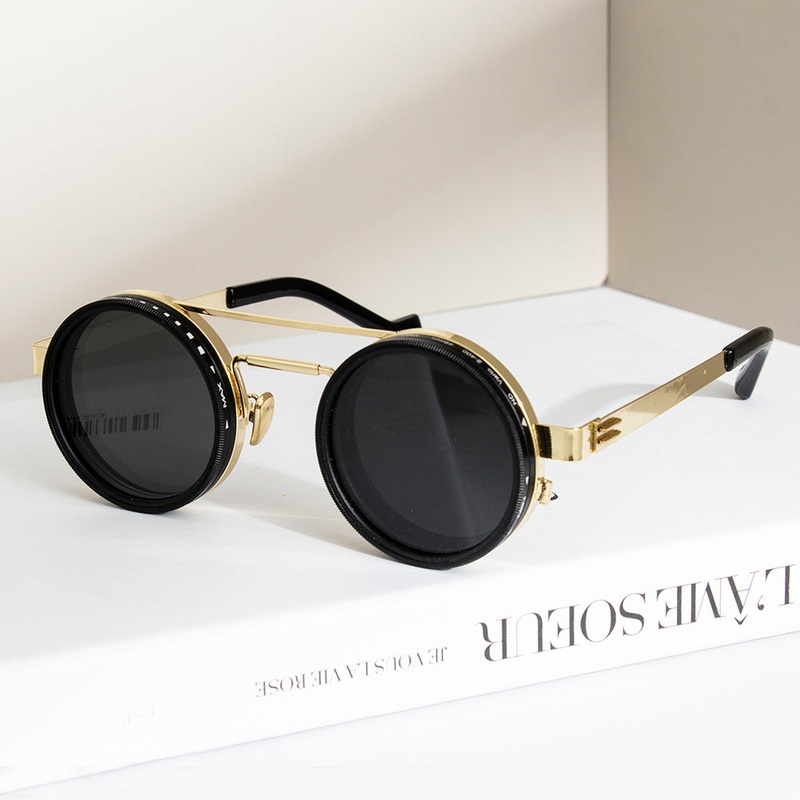 Gladys Retro Round Steampunk Double Beam ND Dimming Sunglasses