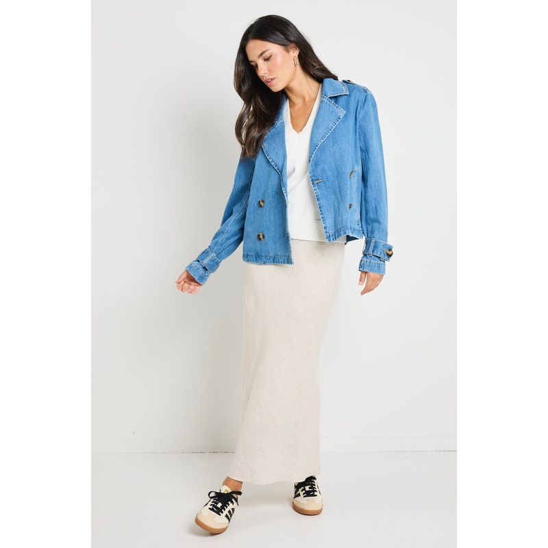 Heritage Storm Blue Cropped Denim Trench Jacket