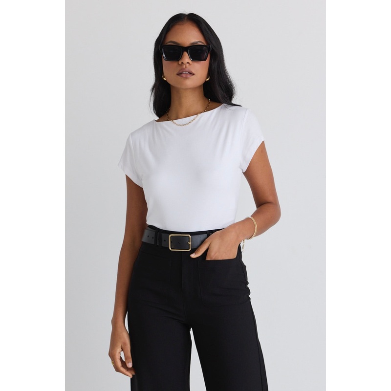 Impartial Ivory Cap Sleeve Boat Neck Top