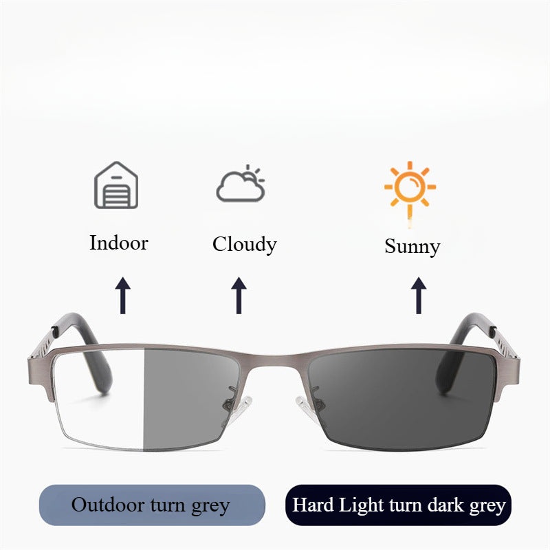 Metal half-frame of multi-focus anti-blue light color-changing reading glasses