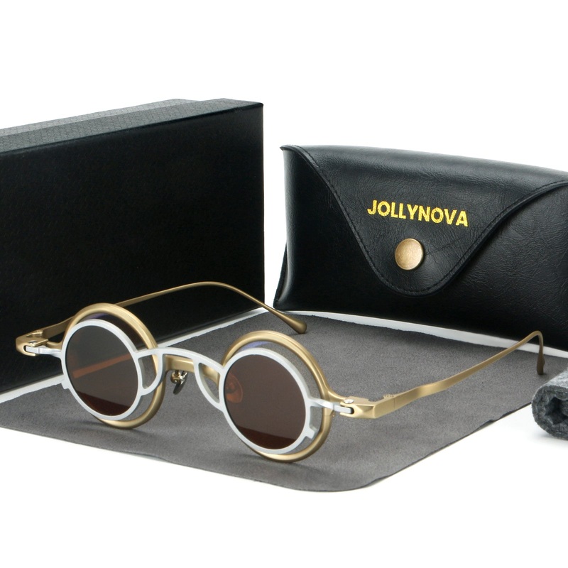 Nhu Round Titanium Glasses Frame With Magnetic Sunglasses Clips