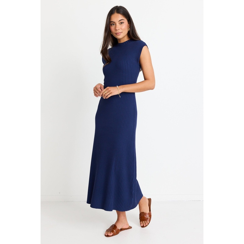 Splendid Ink Rib Knit Funnel Neck Maxi Dress