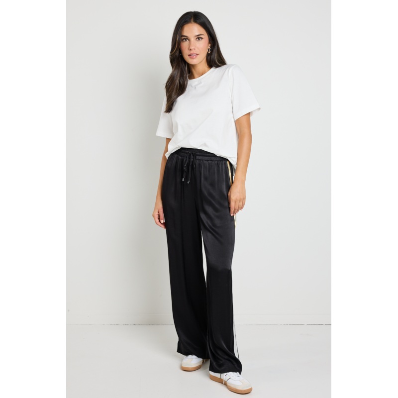 Townie Black Satin Side Stripe Elastic Waist Pants