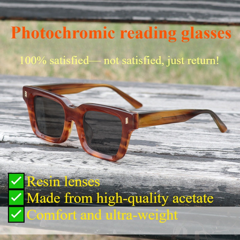 Vintage sheet resin reading glasses with color-changing rivets