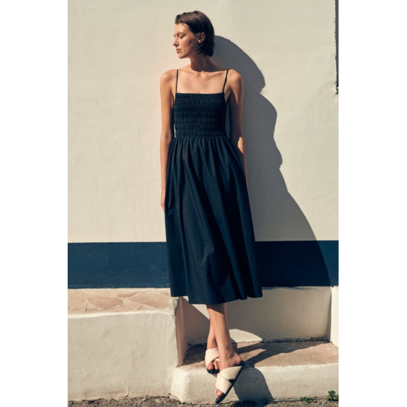 Aubrey Black Rouched Midi Dress