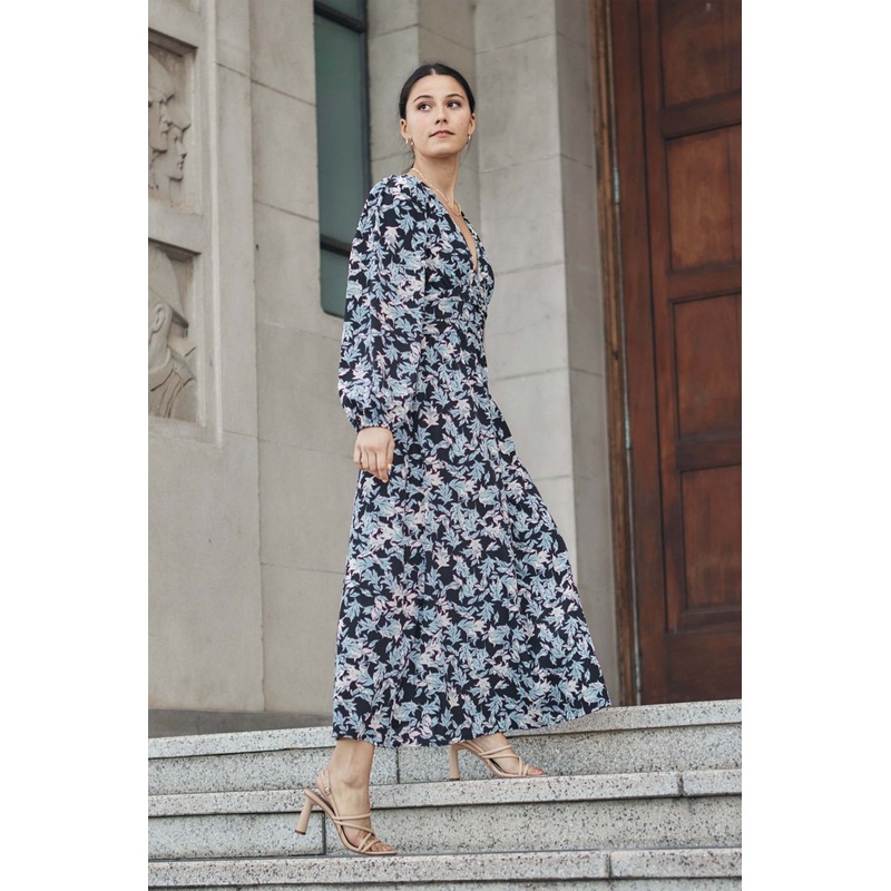Better Than Ever Large Blue Floral Puff Sleeve Tiered Maxi Dress