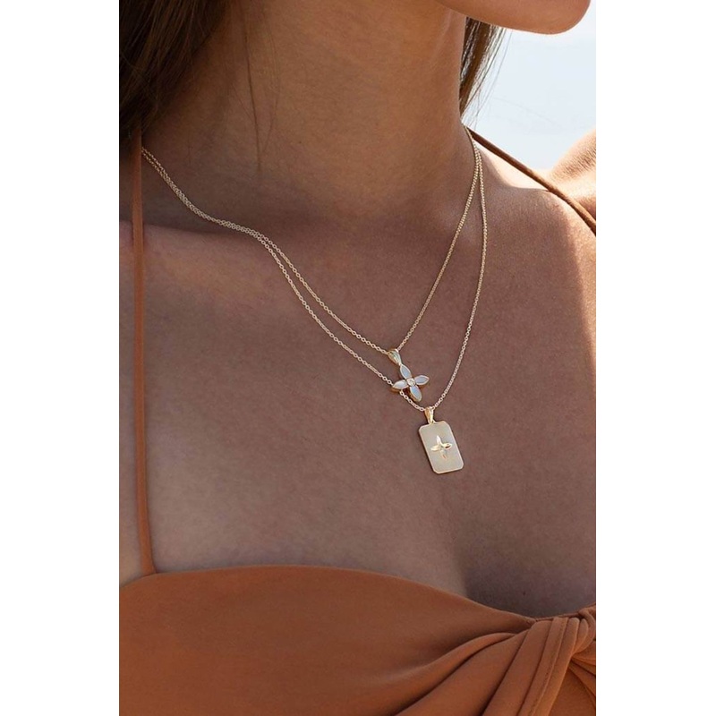 Clover Hanging 18k  Gold Plated Rectangle EOL Necklace