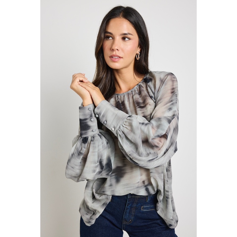 Cosmopolitan Charcoal Smudge Crew Neck Floaty LS Top