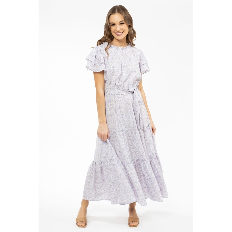 Cruise Purple SS Tiered Maxi Dress