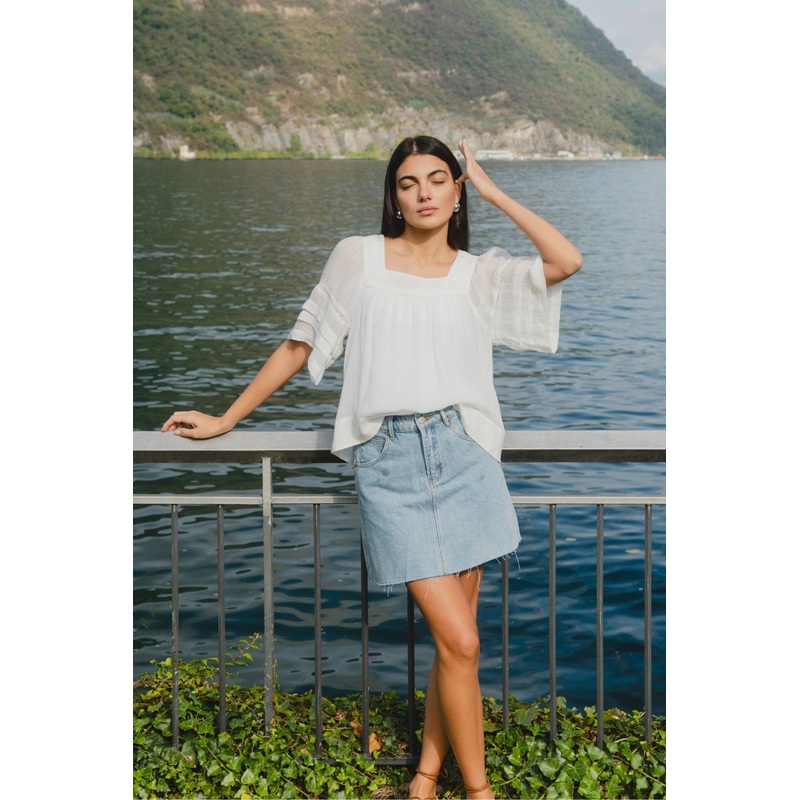 Dearest Beach Blue Raw Hem Denim Mini Skirt