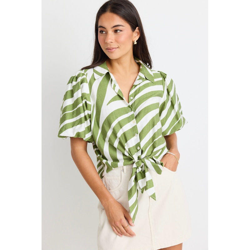 Exemption Green Zebra Tie Front SS Shirt