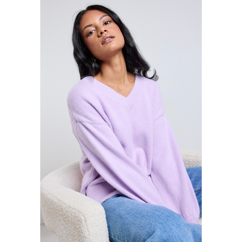 Harvest Dusty Lilac V Neck Knit Jumper