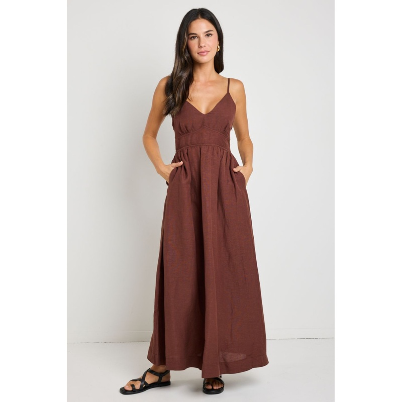 Heat Chocolate Strappy Tie Back Maxi Dress