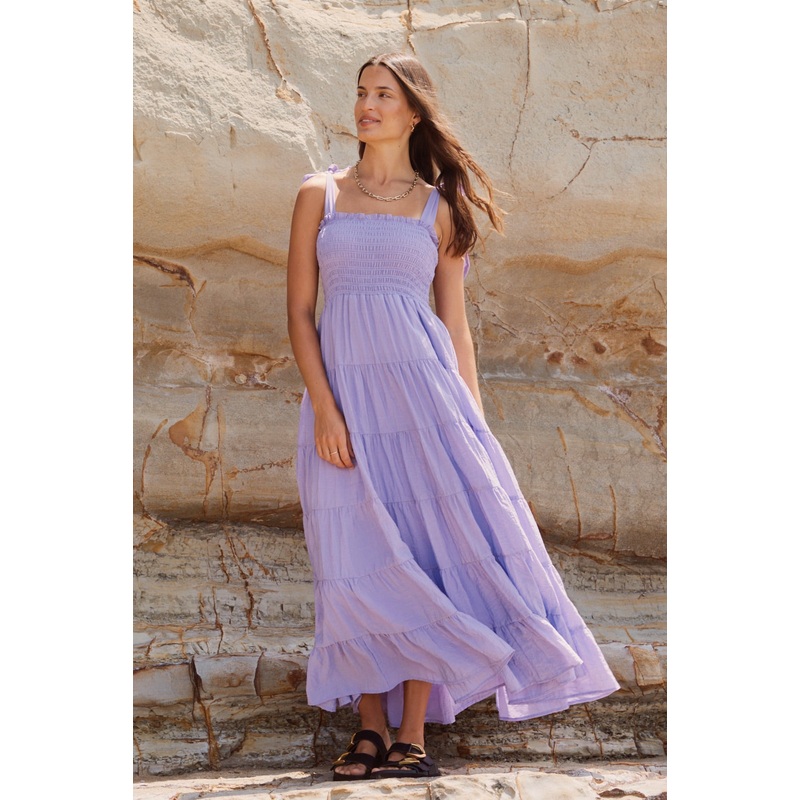 Isabella Lavender Strappy Tiered Maxi Dress