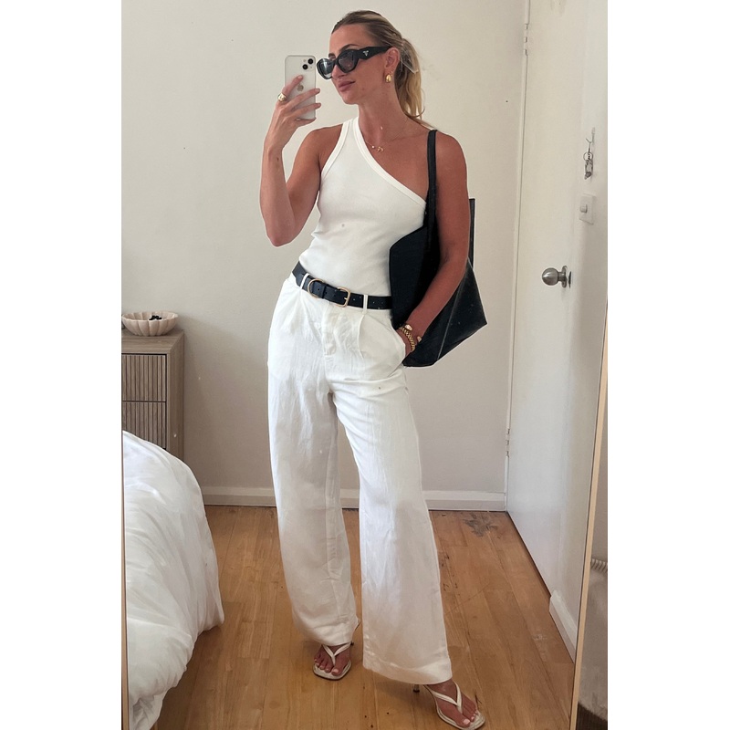 Island Ivory Linen Viscose Pleat Front Wide Leg Pant