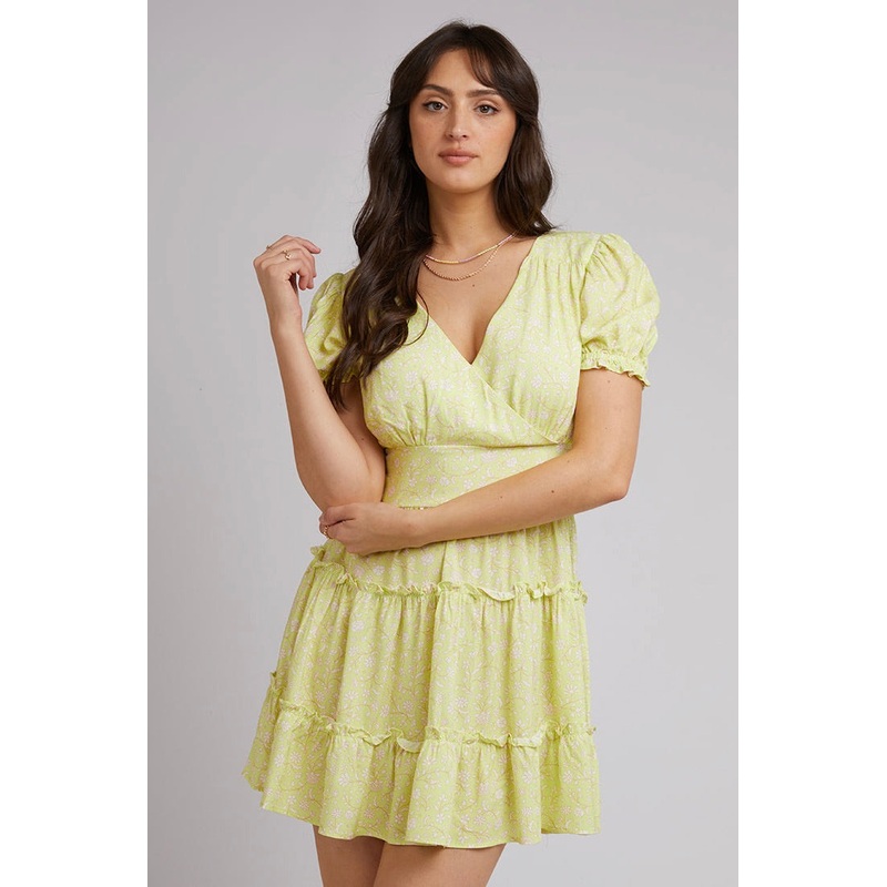 Leni Citrine Floral Print SS Mini Dress