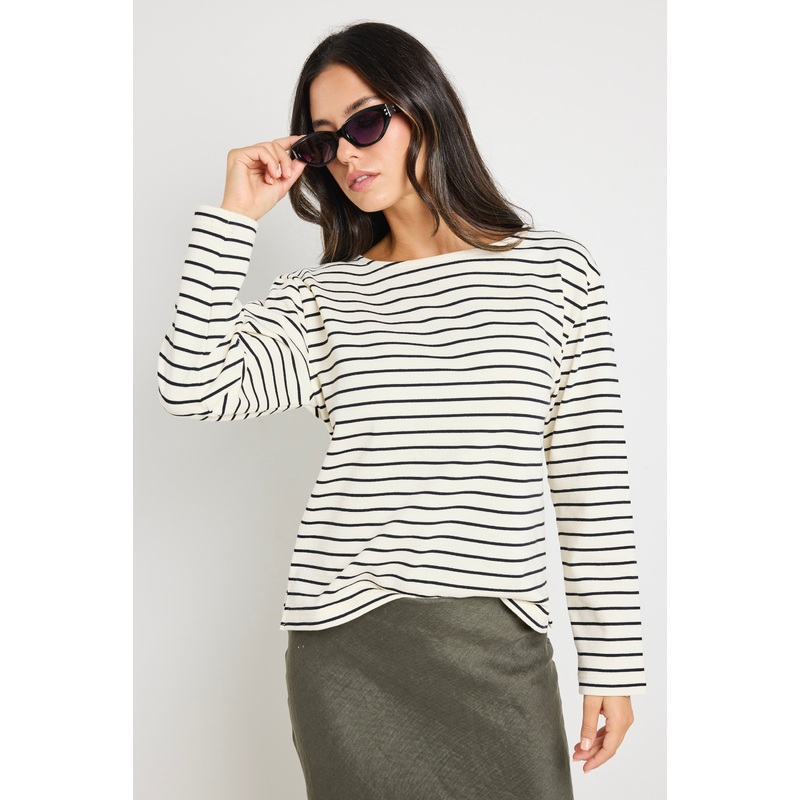 Maple Black Stripe Terry Boatneck LS Top