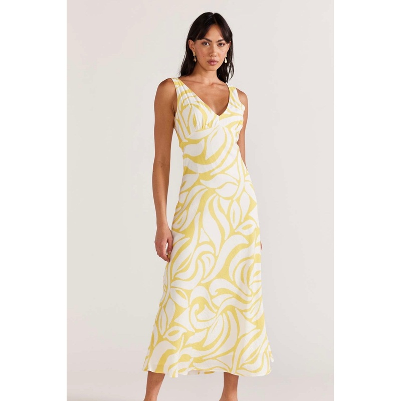 Marisol Yellow Abstract Bias Maxi Dress