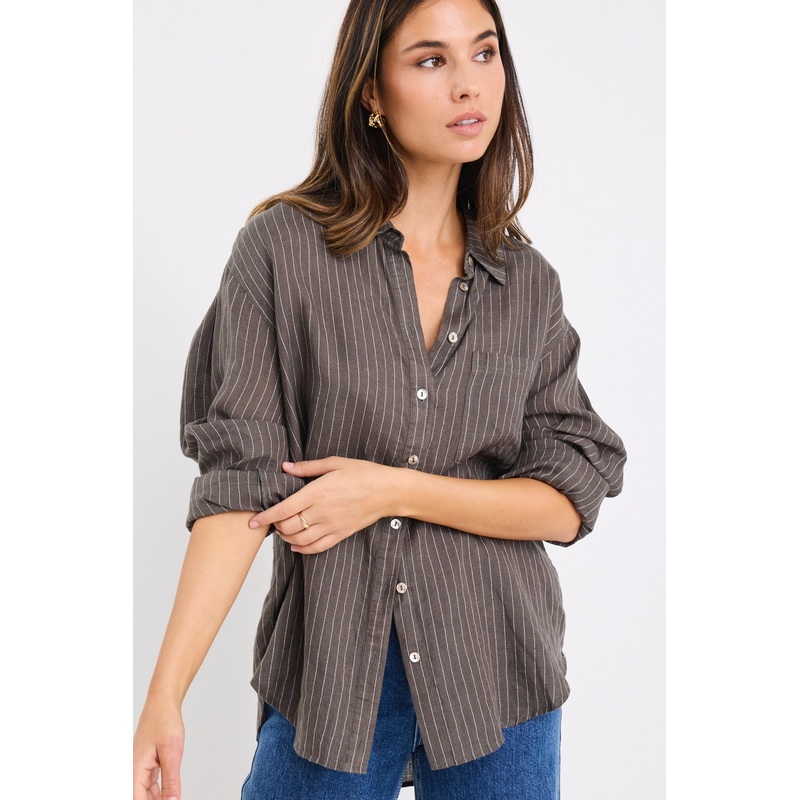 Optimum Khaki Stripe Linen Classic Shirt