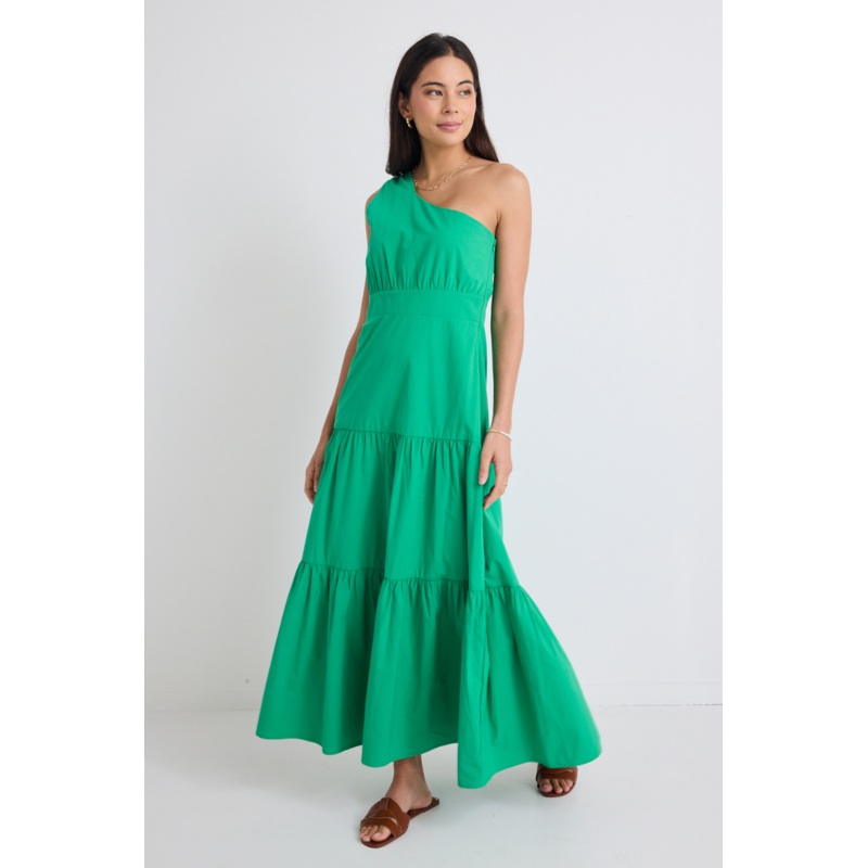 Parade Green One Shoulder Tiered Maxi Dress