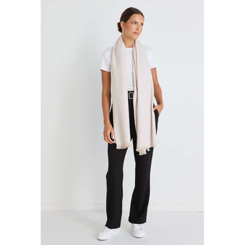 Soft Cream Herringbone Winter Scarf