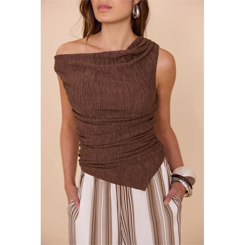 Summon Coffee Textured Off Shoulder Top