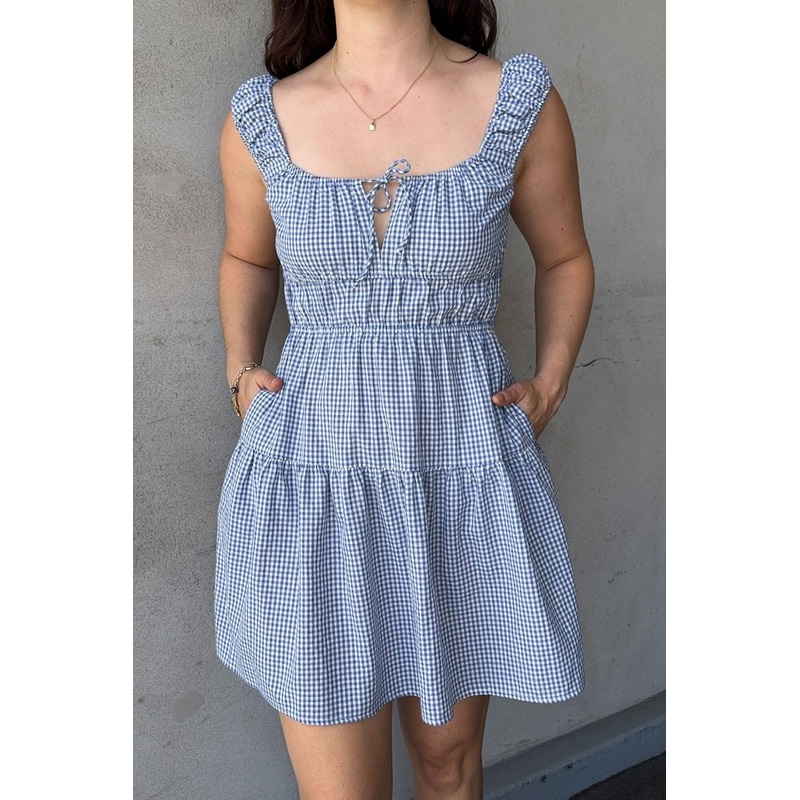 Tricky Blue Gingham Sleeveless Mini Dress
