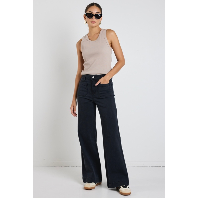 Zoey Black Denim High Rise Wide Leg Pocket Jean