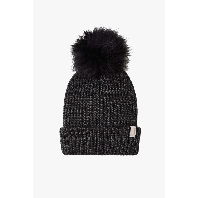 Alison Black Grey Beanie with Pompom