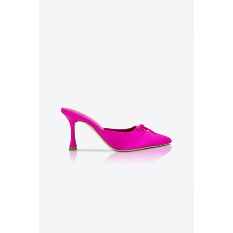 Antoinette Pink Satin Pointed Bow Mule Heel
