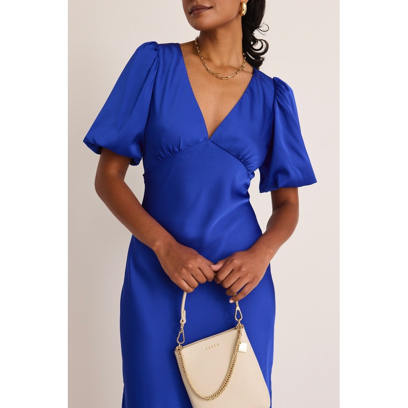 Aura Electric Blue Puff Sleeve Bias Maxi Dress