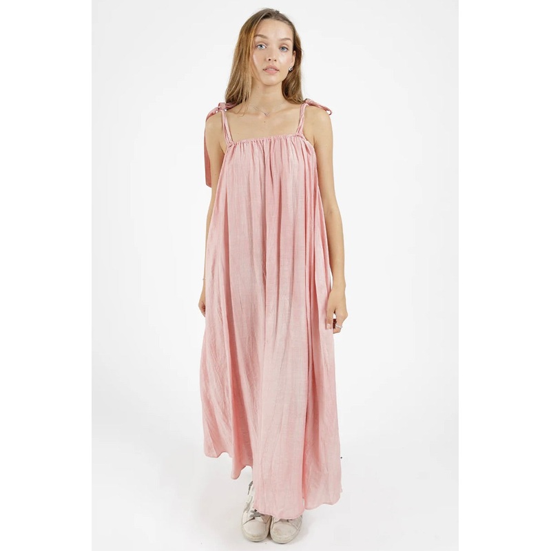 Bowie Pink Tie Shoulder Maxi Dress