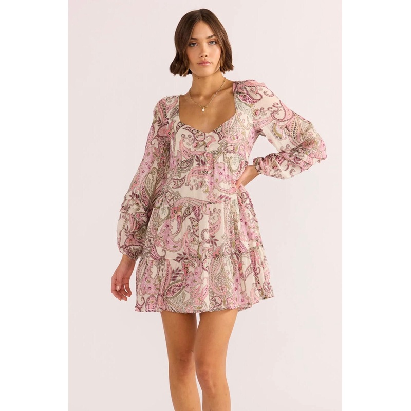 Cadence Pink Paisley Babydoll Mini Dress