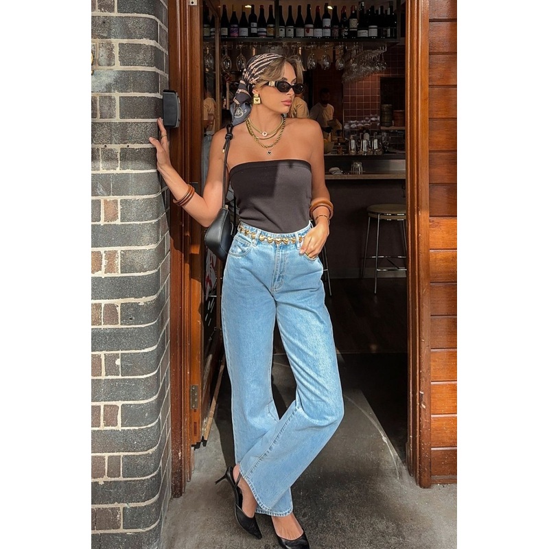 Carrie Kendall Light Blue High Wide Jean