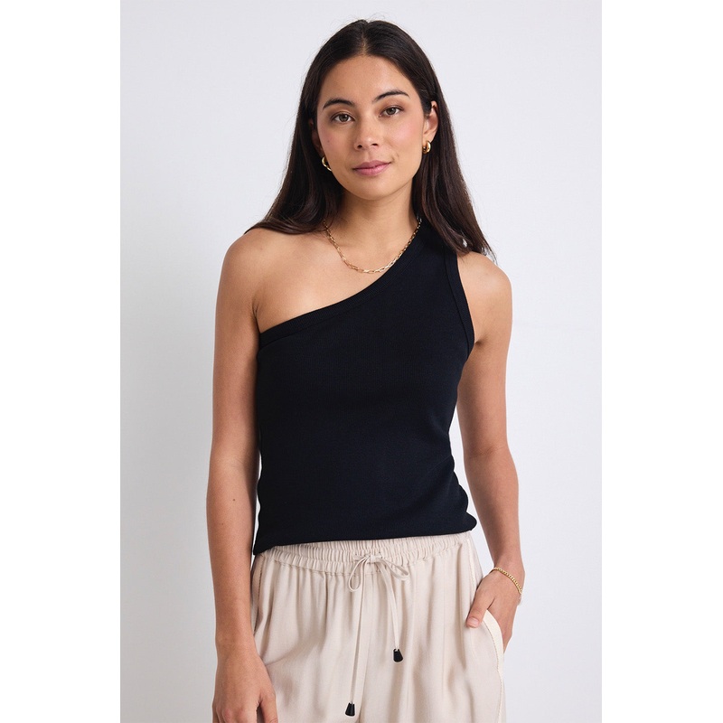 Celestial Black Rib One Shoulder Tank
