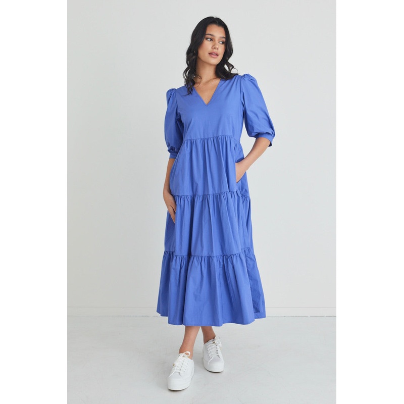 Clarity Periwinkle Puff Sleeve Tiered Maxi Dress