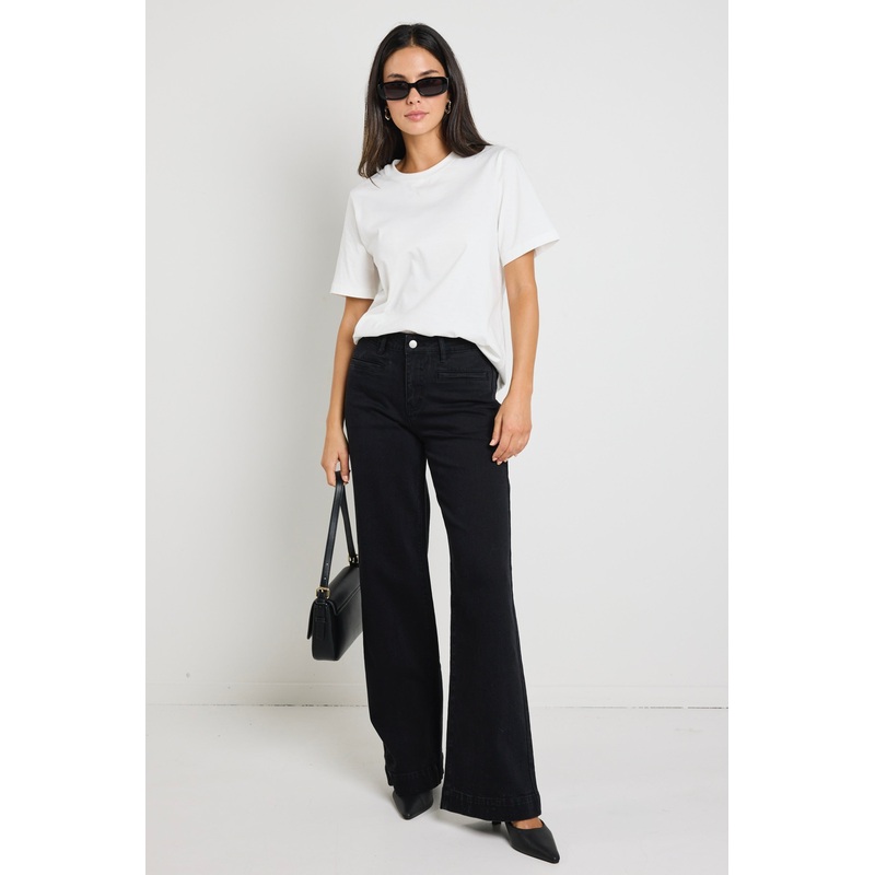 Concert Black Mid Rise Wide Leg Pocket Jean
