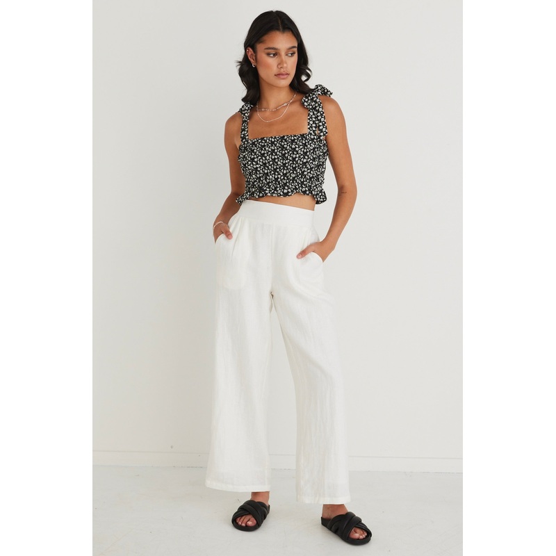 Delicious Black Ditsy Floral Shirred Cami Top