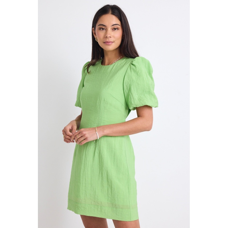 Emory Apple Puff Sleeve Tie Mini Dress