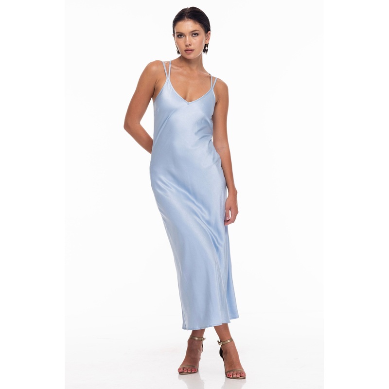 Evermore Blue Cloud Satin Slip Dress