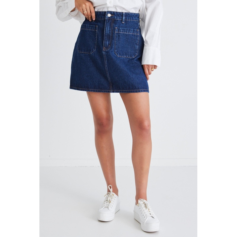 Glimpse Indigo Pocket Front Denim Mini Skirt