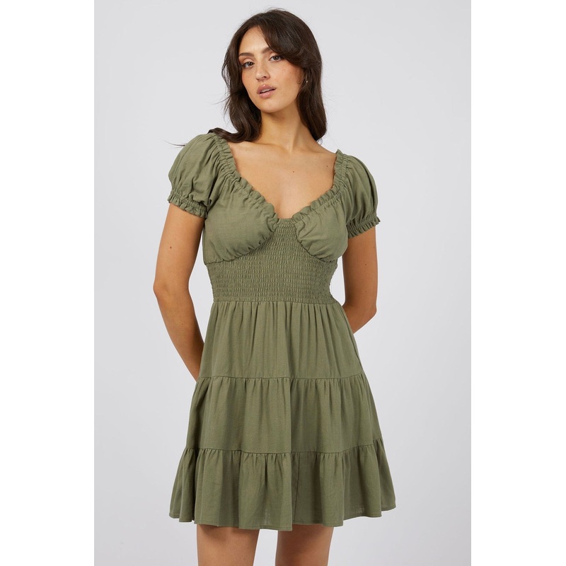 Luxe Khaki Linen Mini Dress