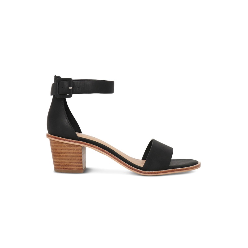 Mickee Black Leather Ankle Strap Heel
