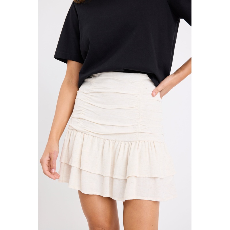 Milo Natural Rouched Tiered  Mini Skirt