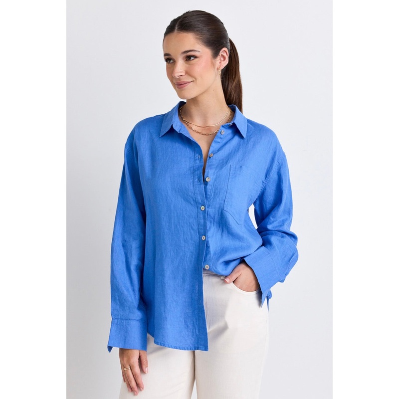 Optimum Bright Blue Linen Oversized Shirt