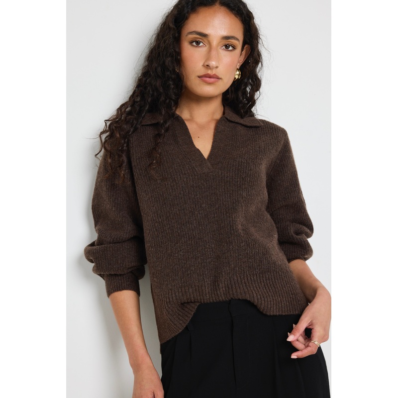 Truth Chocolate Collar Chunky Knit Jumper