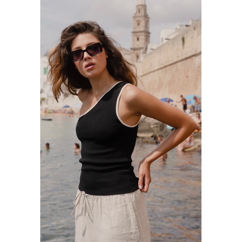 Urban Black One Shoulder Knit Top
